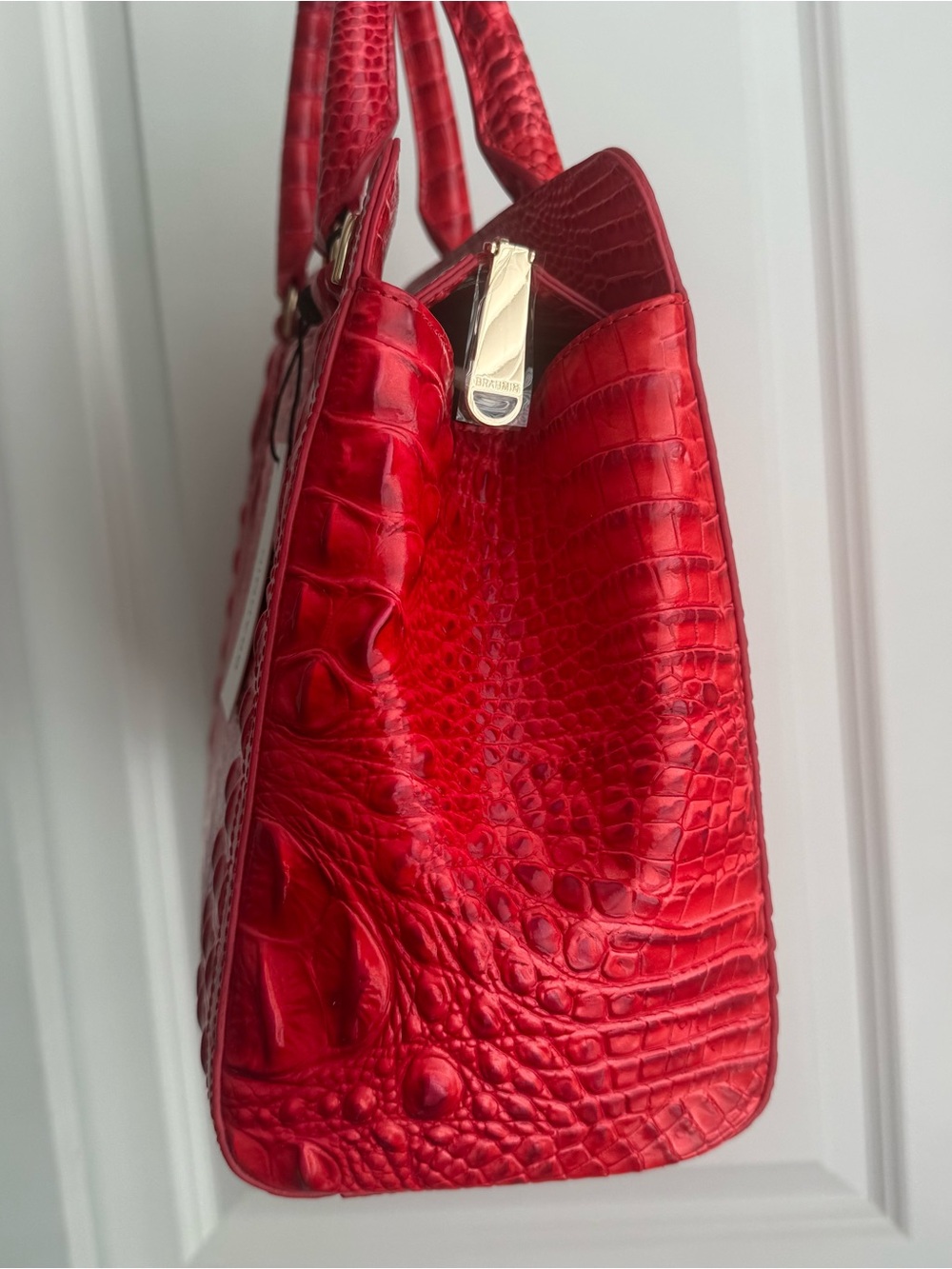 Brahmin Small Finley Satchel Sriracha Red Melbourne Leather - Picture 5 of 9